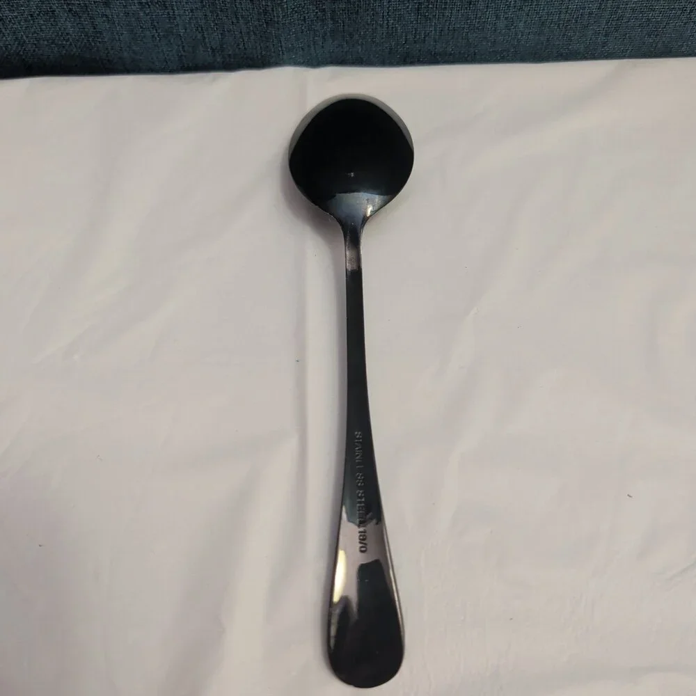 Set of 8 Black Stainless Steel Spoons 18/0 Modern Onyx Flatware Table Spoons Set